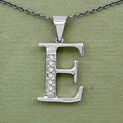 0.06CTW Genuine White Diamond Alphabet Letter E .925 Sterling Silver Pendant