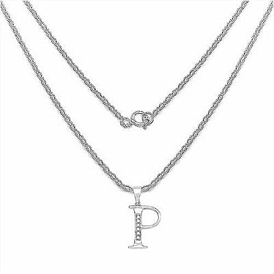 0.06CTW Genuine White Diamond Alphabet Letter P .925 Sterling Silver Pendant