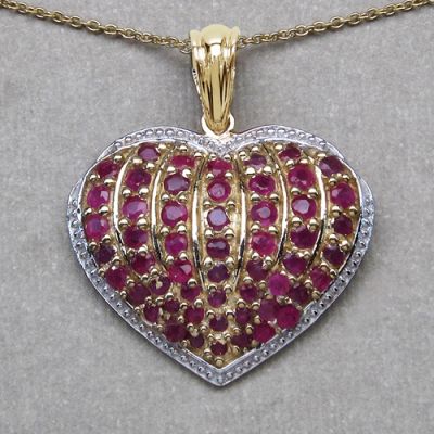 2.72CTW Genuine Ruby 14K Yellow Gold Plated .925 Sterling Silver Heart Shape Pendant