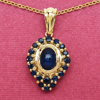 2.42CTW Genuine Blue Sapphire 14K Yellow Gold Plated .925 Sterling Silver  Pendant
