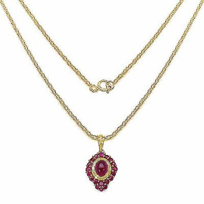 2.84CTW Genuine Glass Filled Ruby & Ruby 14K Yellow Gold Plated .925 Sterling Silver  Pendant