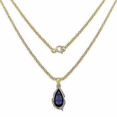 Genuine Amethyst 14K Yellow Gold Plated Sterling Silver Solitaire Pendant