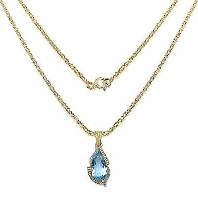 6.68CTW Genuine Blue Topaz 14K Yellow Gold Plated .925 Sterling Silver Pendant