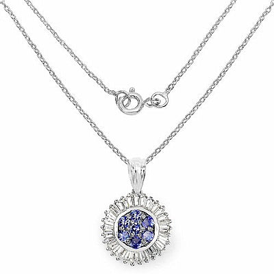 2.44CTW Genuine Tanzanite & White Topaz .925 Sterling Silver Pendant