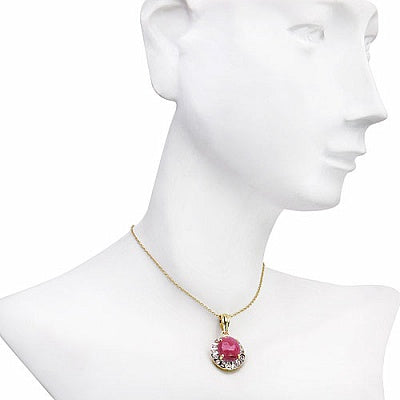 4.80CTW Genuine Pink Sapphire & White Topaz 14K Yellow Gold Plated .925 Sterling Silver Pendant
