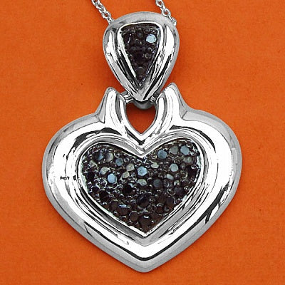 0.30CTW Genuine Black Diamond .925 Sterling Silver Heart Pendant