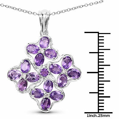 Genuine Amethyst and White Topaz Sterling Silver Floral Pendant
