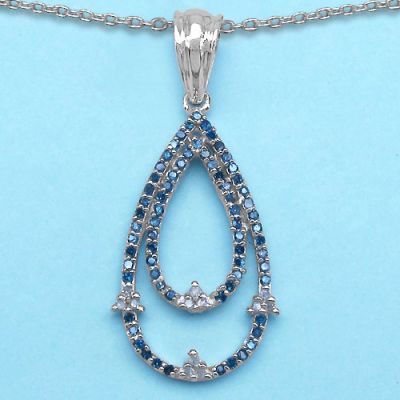 0.41CTW Genuine Blue Diamond & White Diamond .925 Sterling Silver Pear Shape Pendant