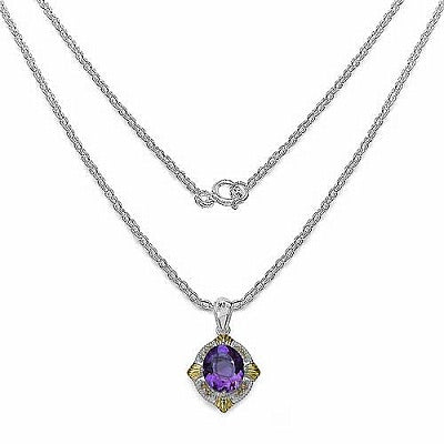 Genuine Amethyst, Citrine and White Diamond Two-Tone Plated Sterling Silver Statement Pendant