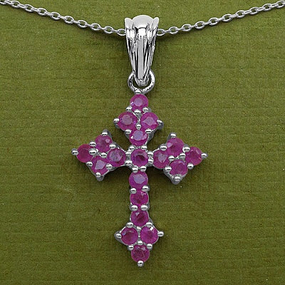 1.33CTW Genuine Ruby .925 Sterling Silver Cross Shape Pendant