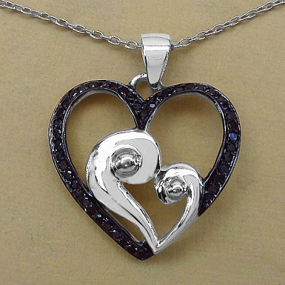0.25CTW Genuine Black Diamond .925 Sterling Silver Heart Pendant