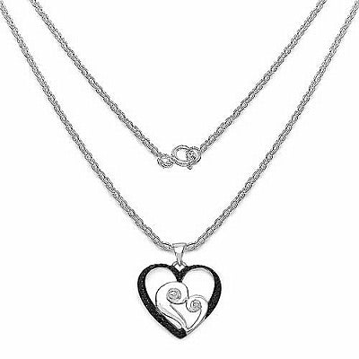0.25CTW Genuine Black Diamond .925 Sterling Silver Heart Pendant
