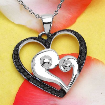 0.25CTW Genuine Black Diamond .925 Sterling Silver Heart Pendant