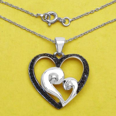 0.25CTW Genuine Black Diamond .925 Sterling Silver Heart Pendant