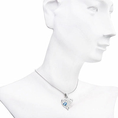 0.54CTW Genuine Swiss Blue Topaz & White Topaz .925 Sterling Silver Heart Shape Mom Pendant