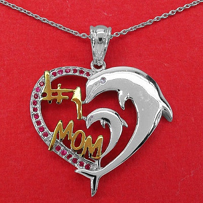 0.21CTW Genuine Created Ruby .925 Sterling Silver Two Tone Plated Heart Pendant