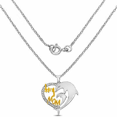 0.15CTW Genuine White Diamond .925 Sterling Silver Two Tone Plated Heart Pendant