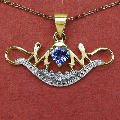0.58CTW Genuine Tanzanite & White Topaz .925 Sterling Silver 14K Yellow Gold Plated Pendant
