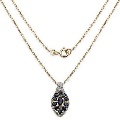 2.85CTW Genuine Blue Sapphire Two Tone Plated .925 Sterling Silver Pendant
