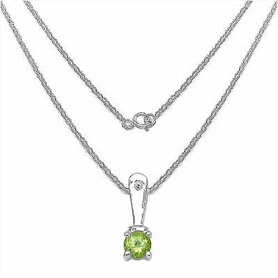 Genuine Peridot and White Cubic Zirconia Sterling Silver Solitaire Pendant