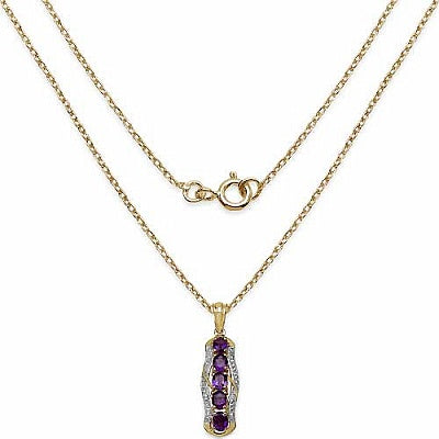 Genuine Amethyst 14K Yellow Gold Plated Sterling Silver 5 Stone Pendant