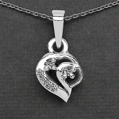 BridalMe 0.10CTW White Cubic Zirconia .925 Sterling Silver Heart Shape Pendant