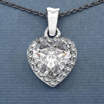 BridalMe 1.62CTW White Cubic Zirconia .925 Sterling Silver Heart Shape Pendant