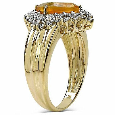 3.66CTW Genuine Citrine & White Topaz 14K Yellow Gold Plated .925 Sterling Silver Ring