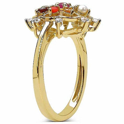 Shraddha 0.97CTW Navratna 14K Yellow Gold Plated .925 Sterling Silver Ring