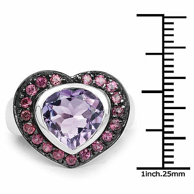4.00CTW Genuine Amethyst & Rhodolite .925 Sterling Silver Ring