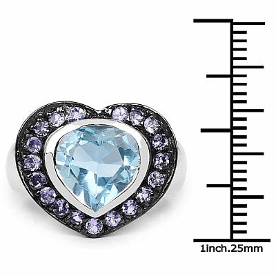 4.10CTW Genuine Blue Topaz & Tanzanite .925 Sterling Silver Ring