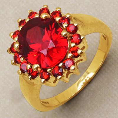 5.02CTW Red Cubic Zirconia & Orange Cubic Zirconia 14K Yellow Gold Plated Brass Ring