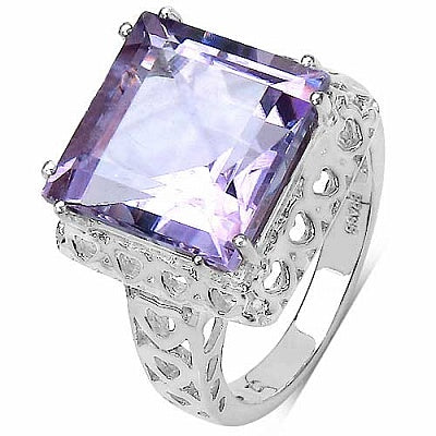 8.47CTW Genuine Amethyst Rhodium Plated Brass Ring