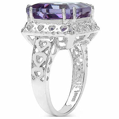 8.47CTW Genuine Amethyst Rhodium Plated Brass Ring