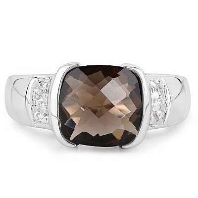 2.52CTW Genuine Smoky Topaz & White Topaz .925 Sterling Silver Ring