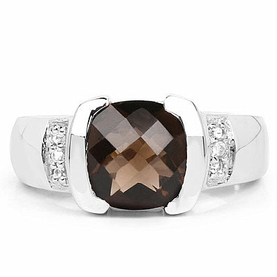 2.52CTW Genuine Smoky Topaz & White Topaz .925 Sterling Silver Ring