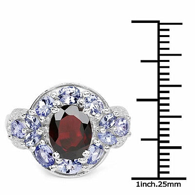 4.16CTW Genuine Garnet, Tanzanite & White Topaz .925 Sterling Silver Ring