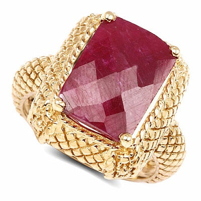 8.97CTW Dyed Ruby .925 Sterling Silver Gold Plated Ring