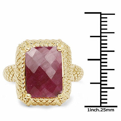 8.97CTW Dyed Ruby .925 Sterling Silver Gold Plated Ring