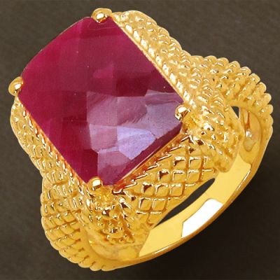 8.97CTW Dyed Ruby .925 Sterling Silver Gold Plated Ring