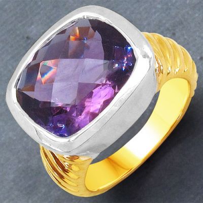 7.78CTW Genuine Amethyst .925 Sterling Silver Gold Plated Ring
