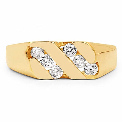 1.50CTW Genuine White Cubic Zircon .925 Sterling Silver Gold Plating Men's Ring