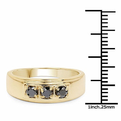0.33CTW Genuine Black Diamond .925 Sterling Silver Gold Plated Men's Ring