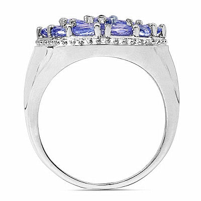 1.67CTW Genuine Tanzanite .925 Sterling Silver Cluster Ring