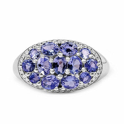 1.67CTW Genuine Tanzanite .925 Sterling Silver Cluster Ring