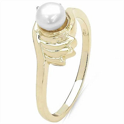 0.70CTW Genuine Pearl & White Cubic Zircon .925 Sterling Silver Gold Plating Ring
