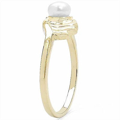 0.70CTW Genuine Pearl & White Cubic Zircon .925 Sterling Silver Gold Plating Ring