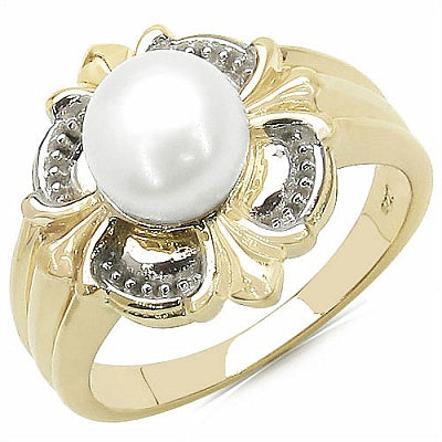 2.63CTW Genuine Pearl .925 Sterling Silver Gold Plating Ring