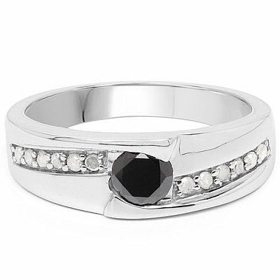 0.68CTW Genuine Black Diamond & White Diamond .925 Sterling Silver Ring