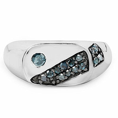 0.31CTW Genuine Blue Diamond .925 Sterling Silver Ring